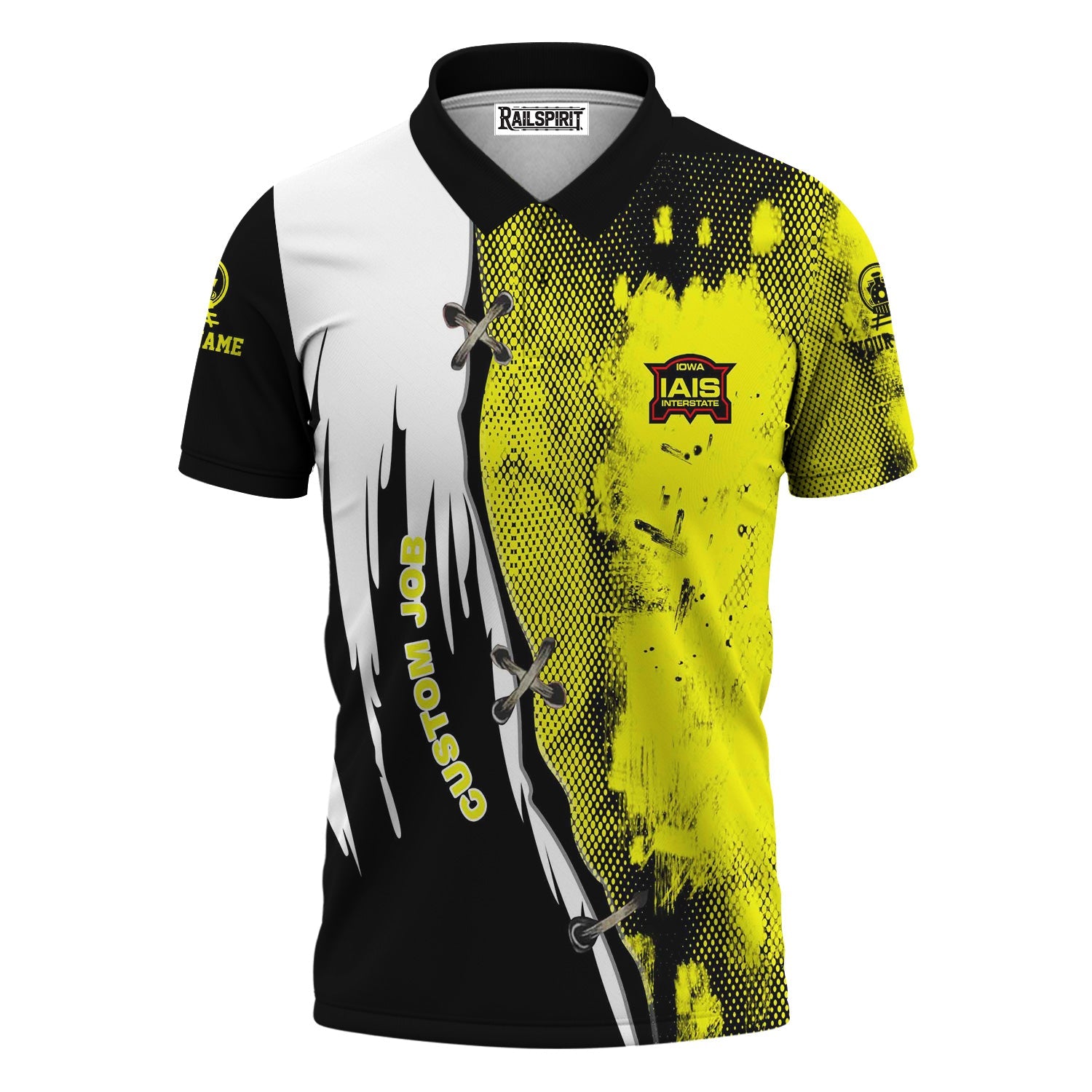 Railspirit Personalized Iowa Interstate Railroad Polo Shirt Retro Stitches Design with Custom Position IAIS Train Shirt
