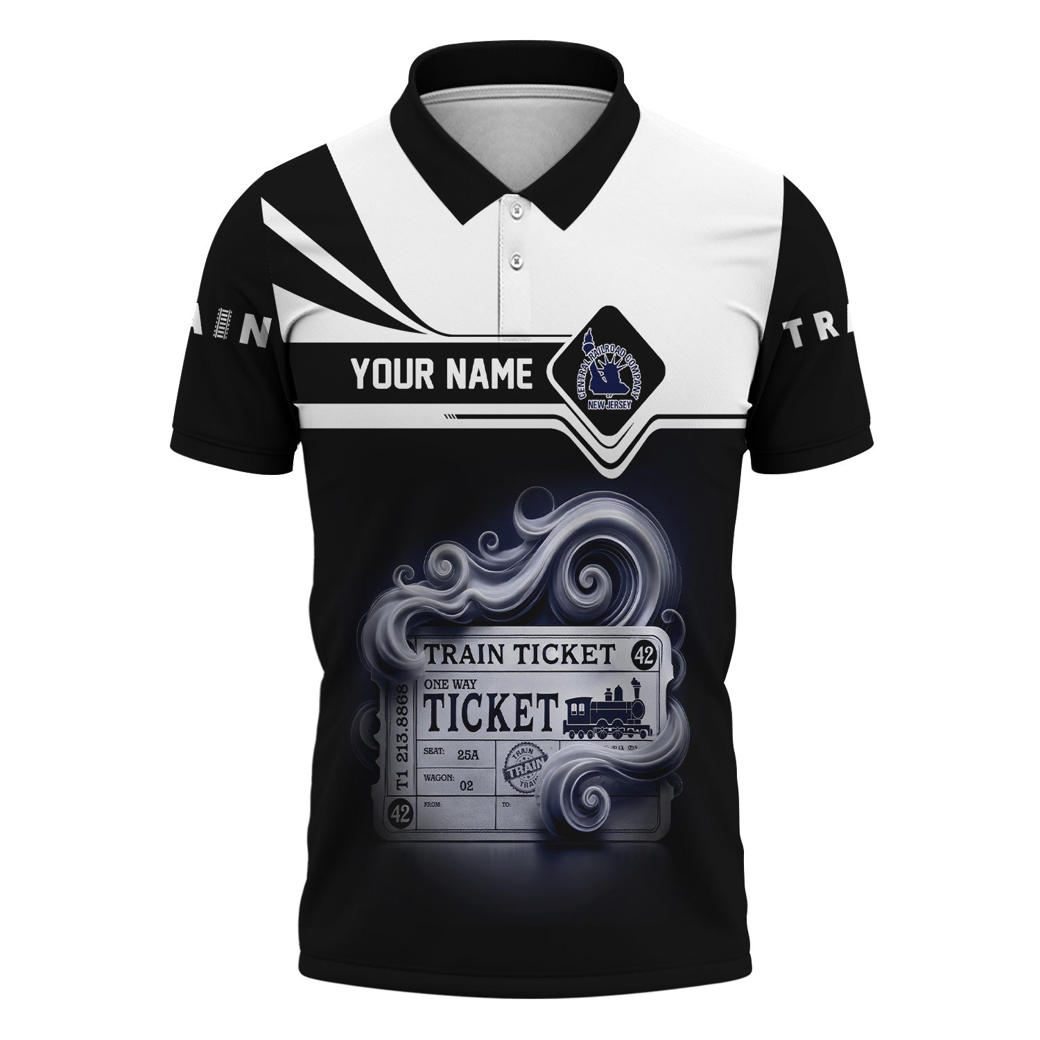 Railspirit Custom Name Jersey Central Railroad Polo Shirt American Train Ticket Printed Shirt