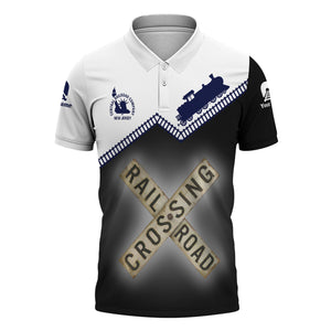 Railspirit Personalized Jersey Central Railroad Polo Shirt Railroad Crossing Printed Train Track Shirt
