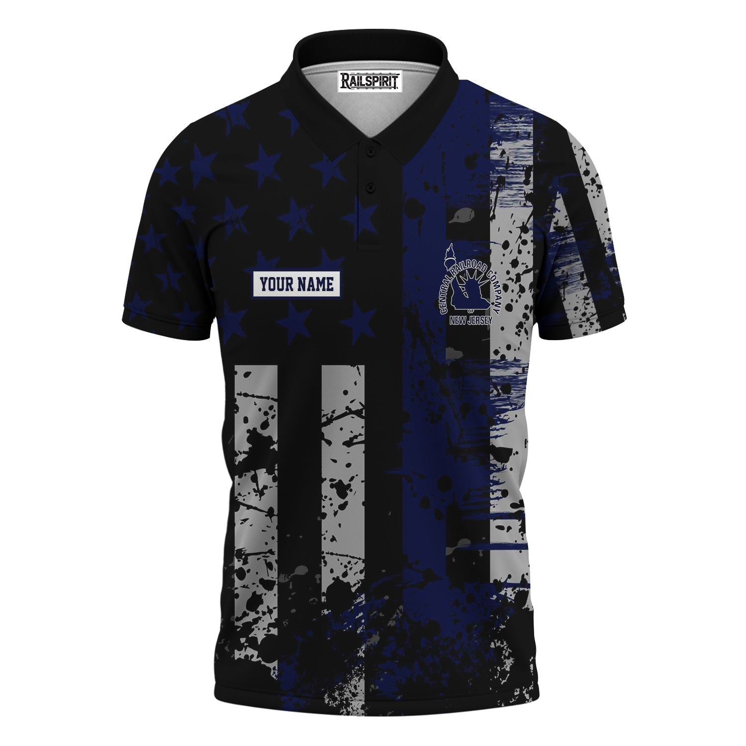 Railspirit Personalized Jersey Central Railroad Polo Shirt Artistic Paint American Flag Style CNJ Train Shirt