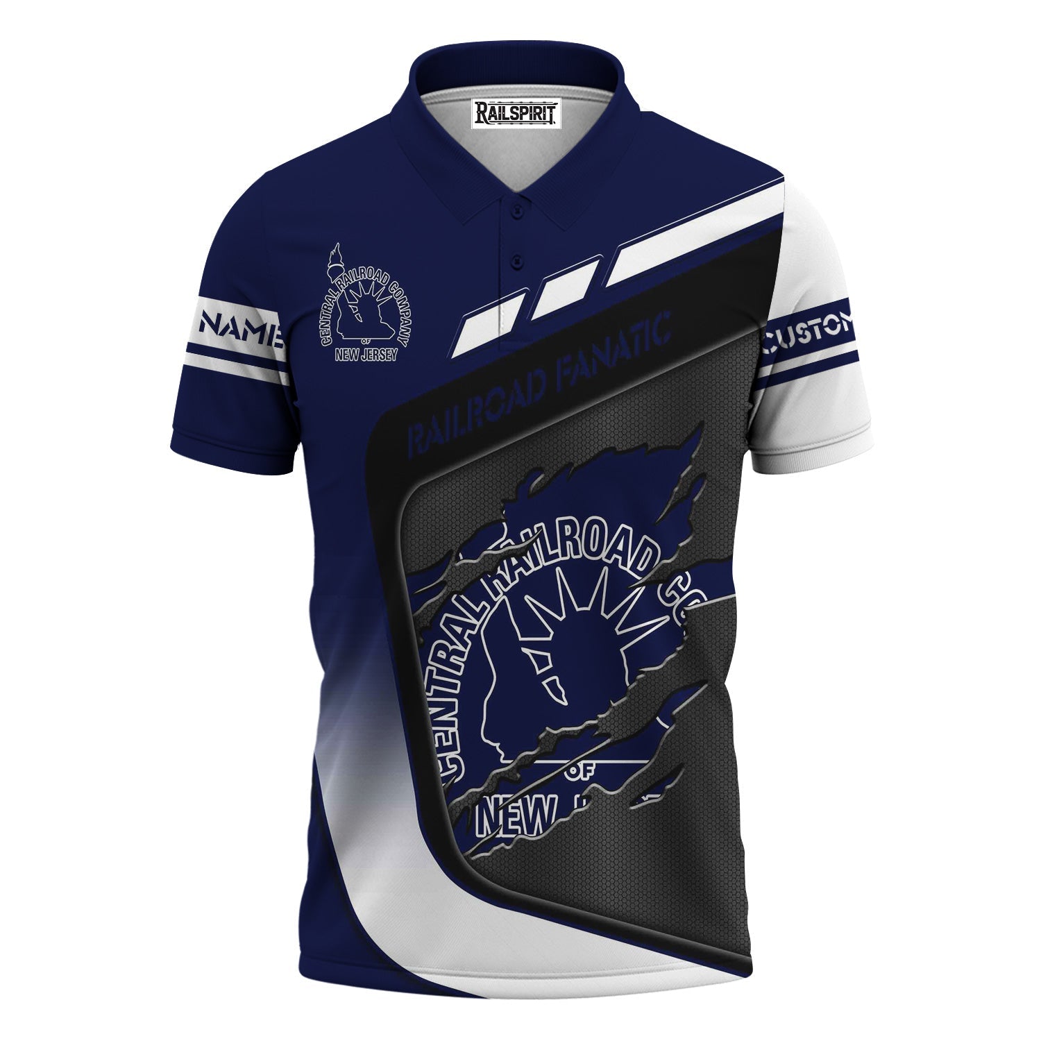 Railspirit Personalized Jersey Central Railroad Polo Shirt Ripped Texture Style CNJ Train Shirt For Railroad Fanatic