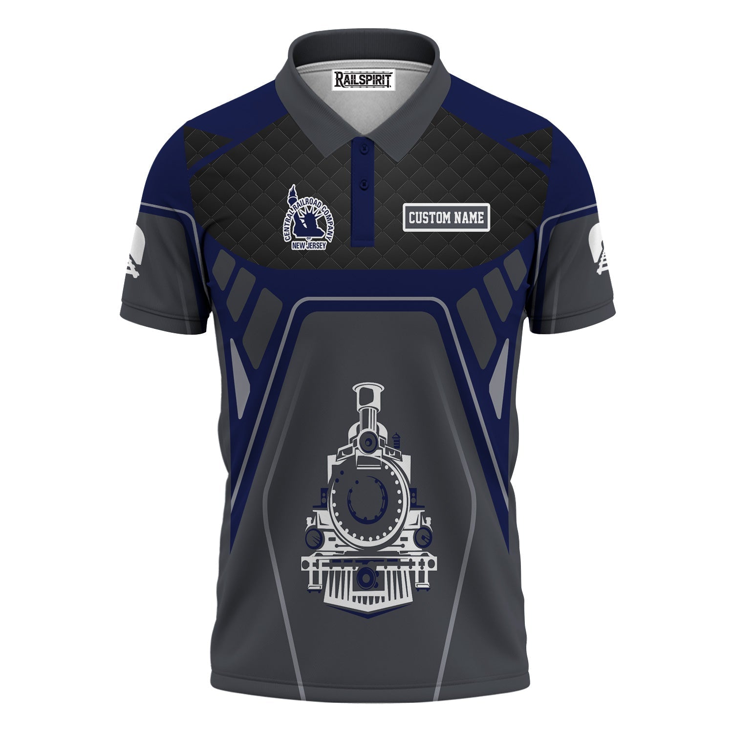Railspirit Personalized Jersey Central Railroad Polo Shirt Steam Locomotive Engine Graphic CNJ Train Shirt All Over Print