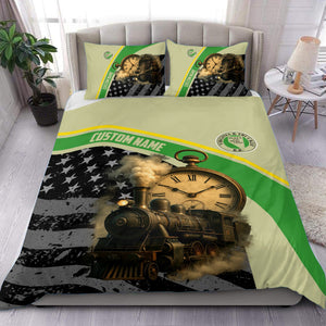 Railspirit Personalized Virginia & Truckee Railroad Bedding Set Classic Steam Engine With Retro Pocket Watch Bedding Set All Over Print