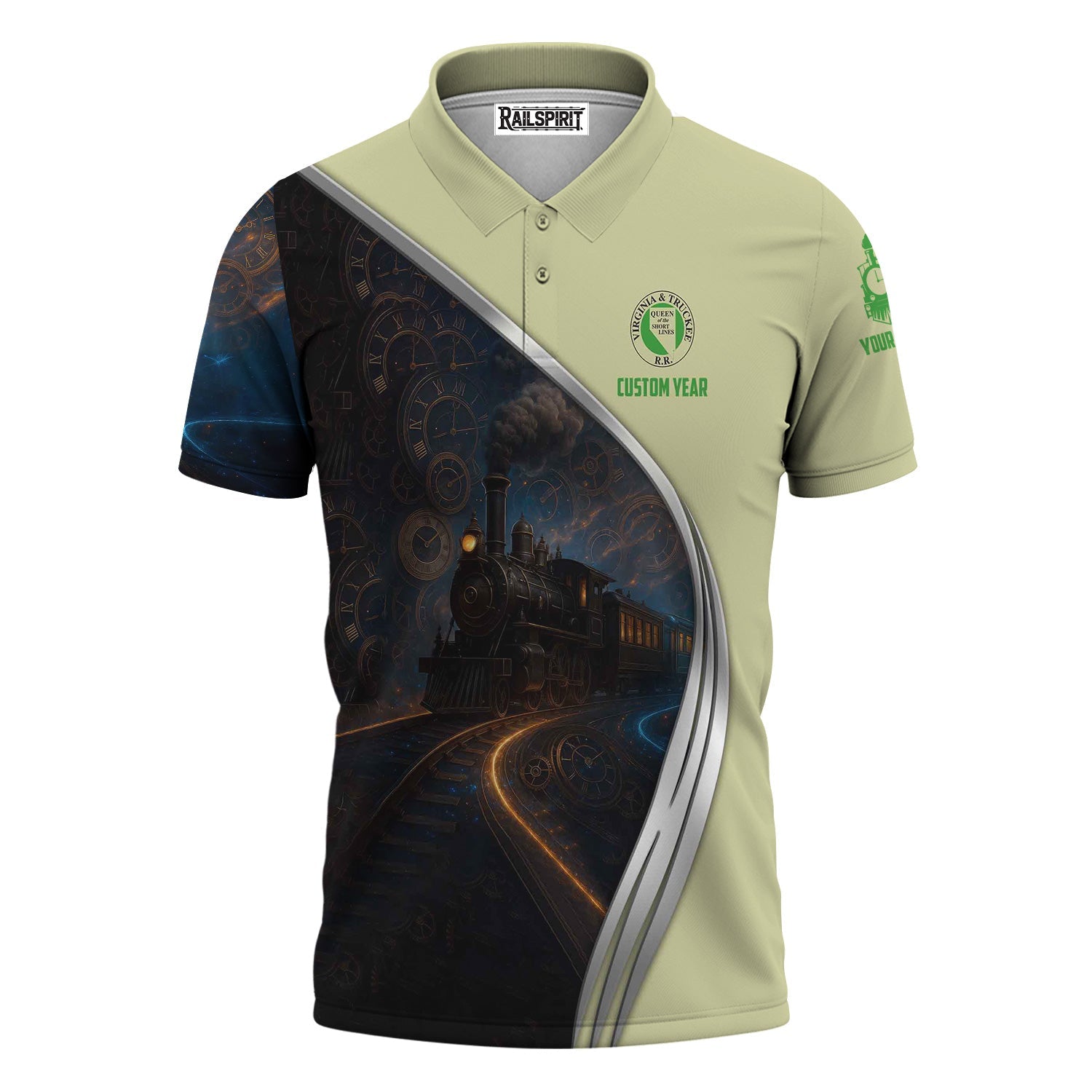 Railspirit Personalized Virginia & Truckee Railroad Polo Shirt Steampunk Locomotive with Custom Year Train Shirt