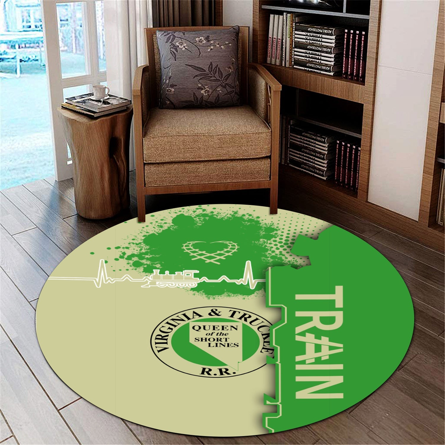 Railspirit Virginia & Truckee Railroad Round Mat Engine Heartbeat and Track Love Style Mat Gift Idea For Train Lovers