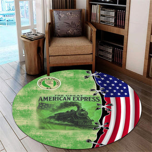 Railspirit Virginia & Truckee Railroad Round Mat Retro American Express Train With USA Flag Round Mat