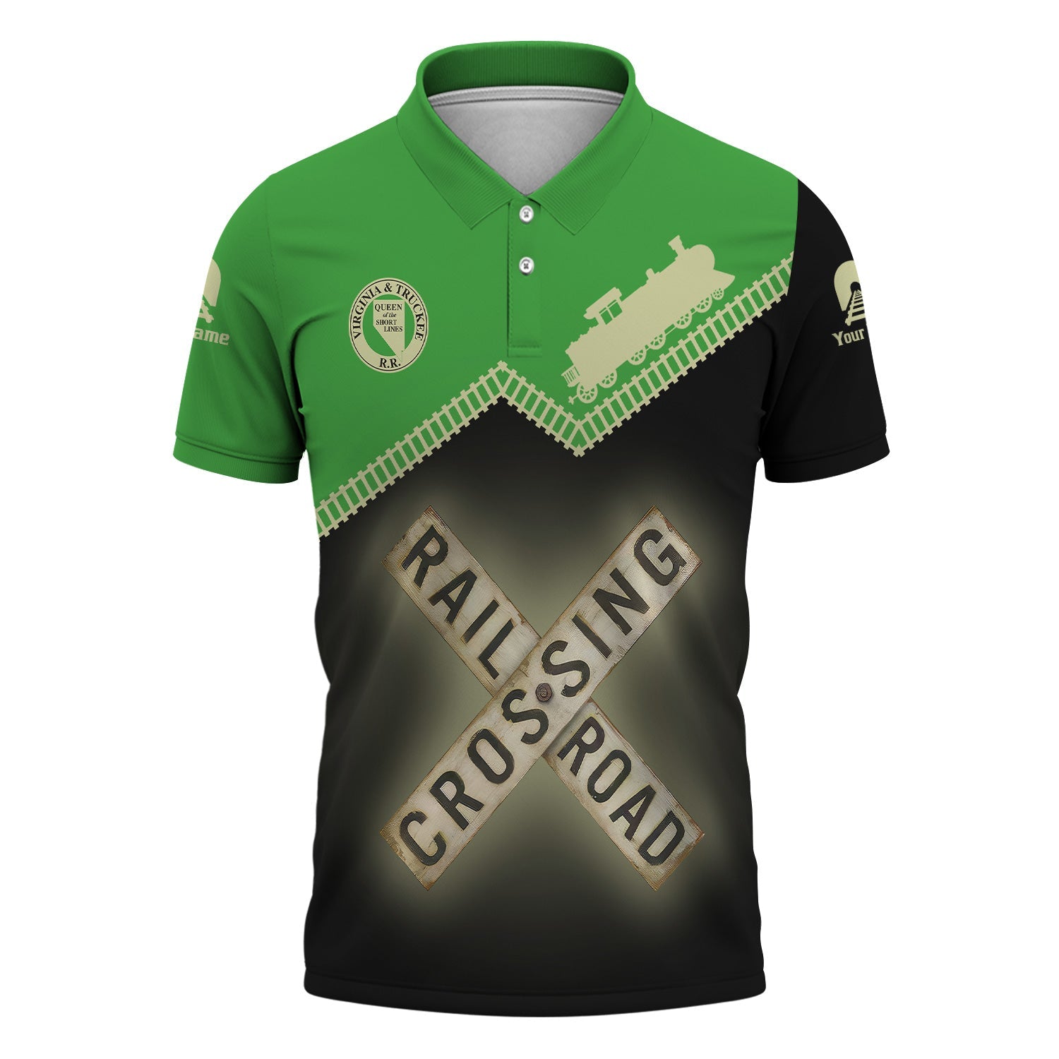 Railspirit Personalized Virginia & Truckee Railroad Polo Shirt Railroad Crossing Printed Train Track Shirt