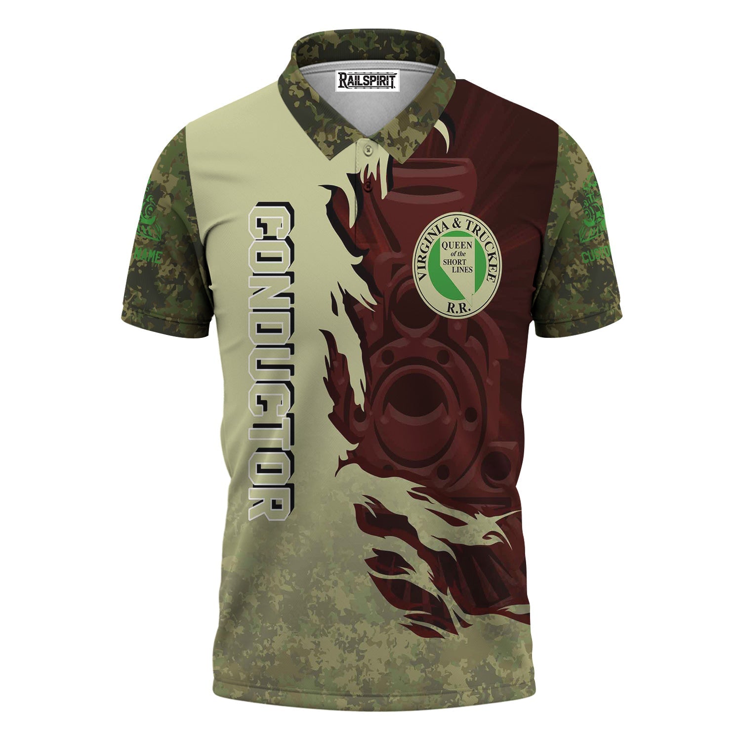 Railspirit Personalized Virginia & Truckee Railroad Polo Shirt Blazing Style with Custom Position Train Shirt