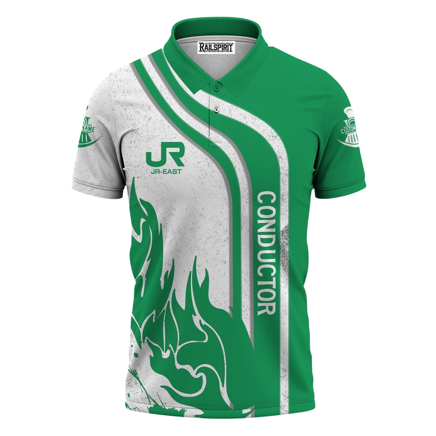 Railspirit Personalized East Japan Railway Polo Shirt Flame Design with Custom Job Position JR-EAST Train Shirt