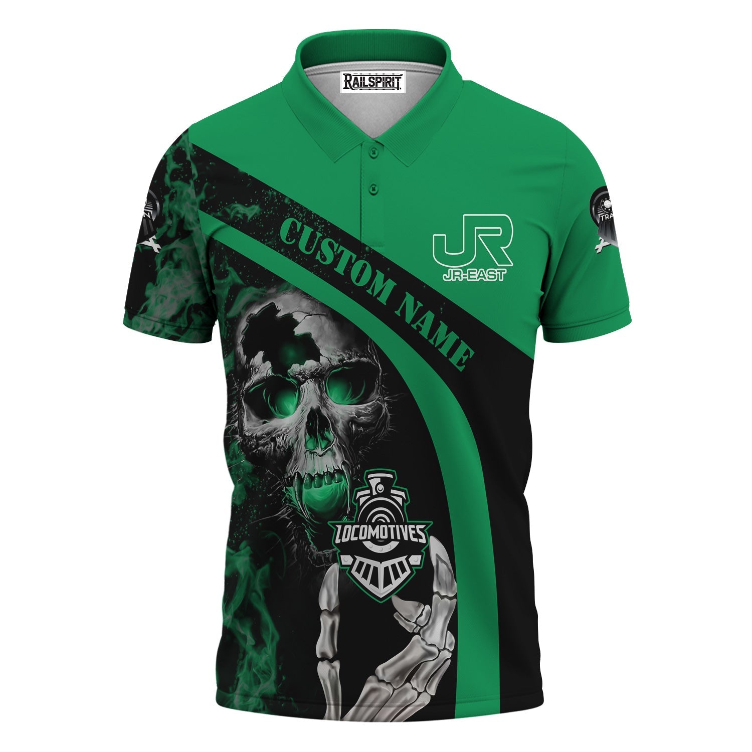 Railspirit Personalized East Japan Railway Polo Shirt Flame Skull Design JR-EAST Train Shirt for Locomotive Fans