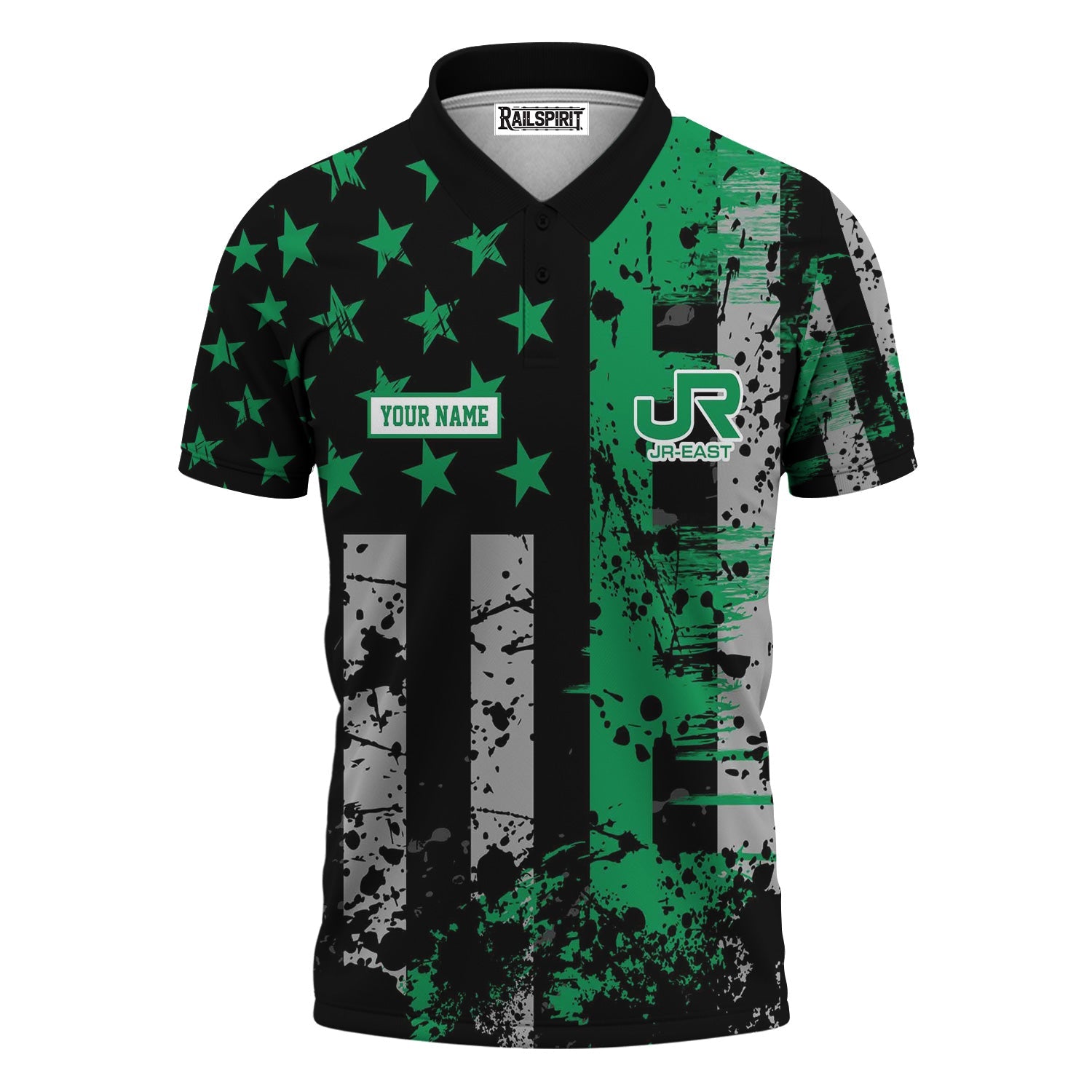 Railspirit Personalized East Japan Railway Polo Shirt Artistic Paint American Flag Style JR-EAST Train Shirt