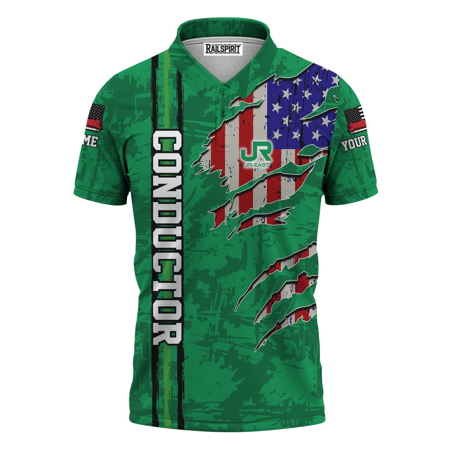 Railspirit Personalized East Japan Railway Polo Shirt USA Flag Claw Art with Custom Job JR-EAST Train Shirt