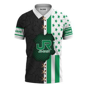 Railspirit Personalized East Japan Railway Polo Shirt American Flag with Crack Effect JR-EAST Train Shirt