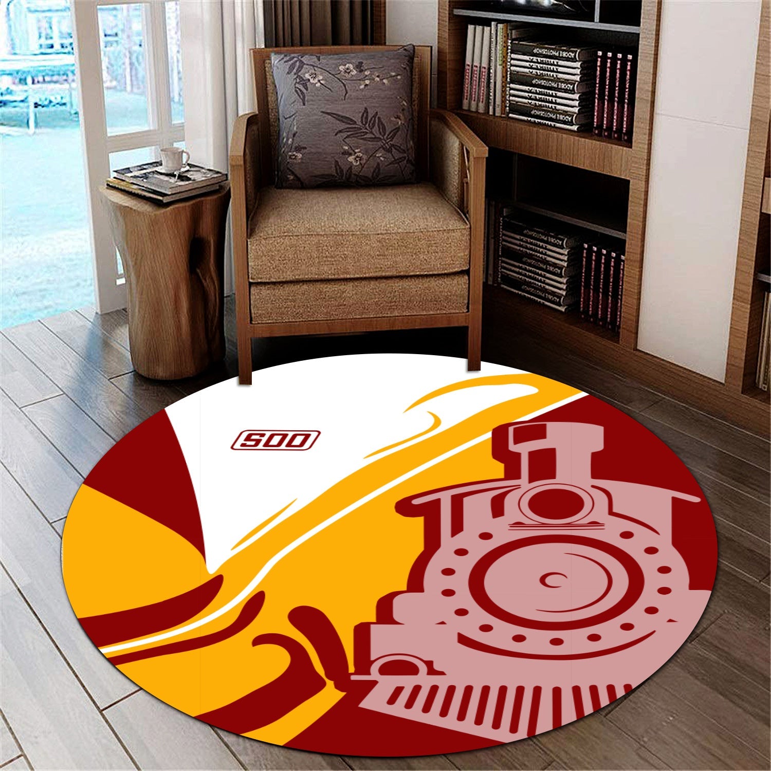 Railspirit Soo Line Railroad Round Mat Flame-Inspired Style Mat Gift Idea For Train Lovers