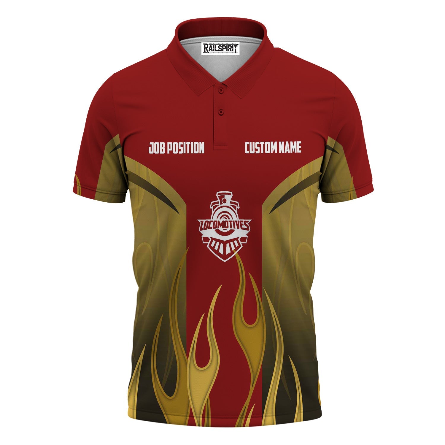 Railspirit Custom Name and Job Title Soo Line Railroad Polo Shirt Flame Graphic Train Shirt