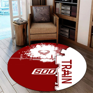 Railspirit Soo Line Railroad Round Mat Engine Heartbeat and Track Love Style Mat Gift Idea For Train Lovers