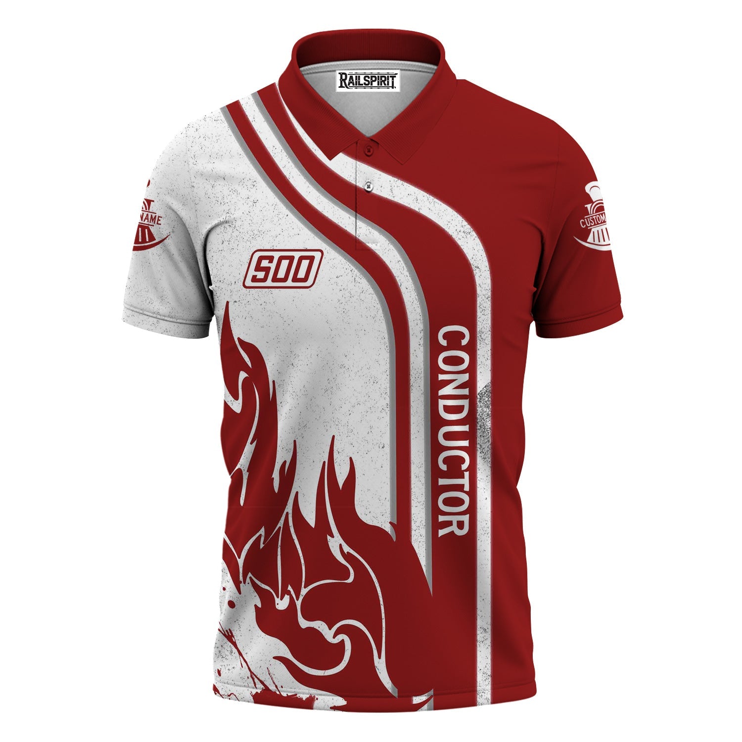 Railspirit Personalized Soo Line Railroad Polo Shirt Flame Design with Custom Job Position Train Shirt
