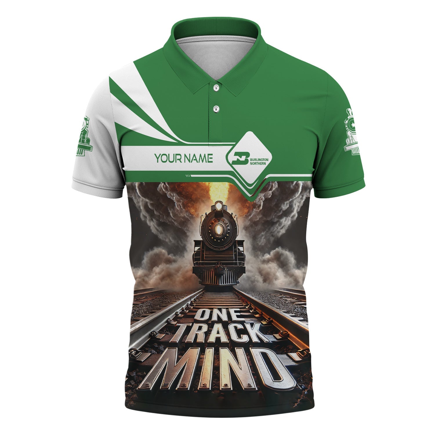 Railspirit Personalized Burlington Northern Railroad Polo Shirt One Track Mind Train Printed Shirt