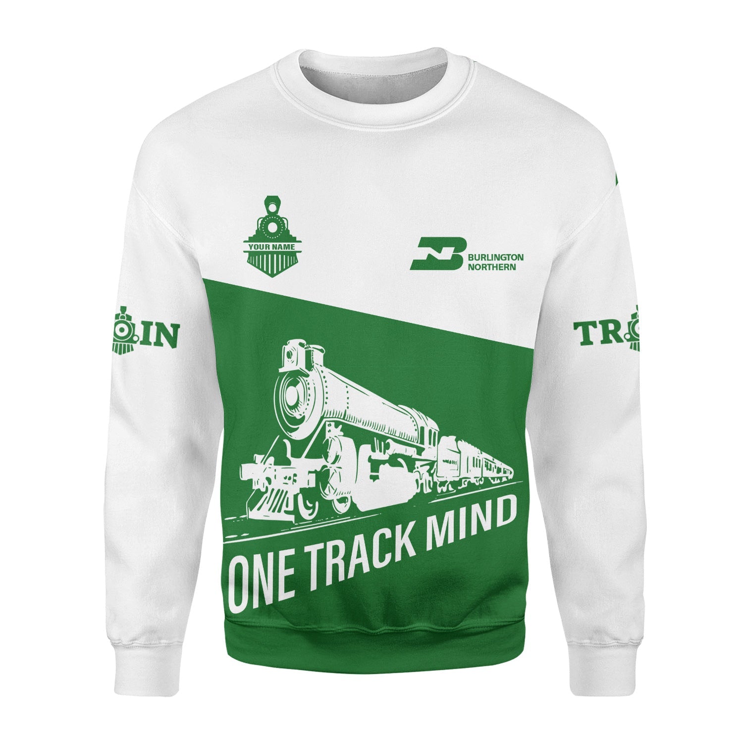 Railspirit Personalized Burlington Northern Railroad Sweatshirt One Track Mind Train Sweater Gift Idea For Train Lover