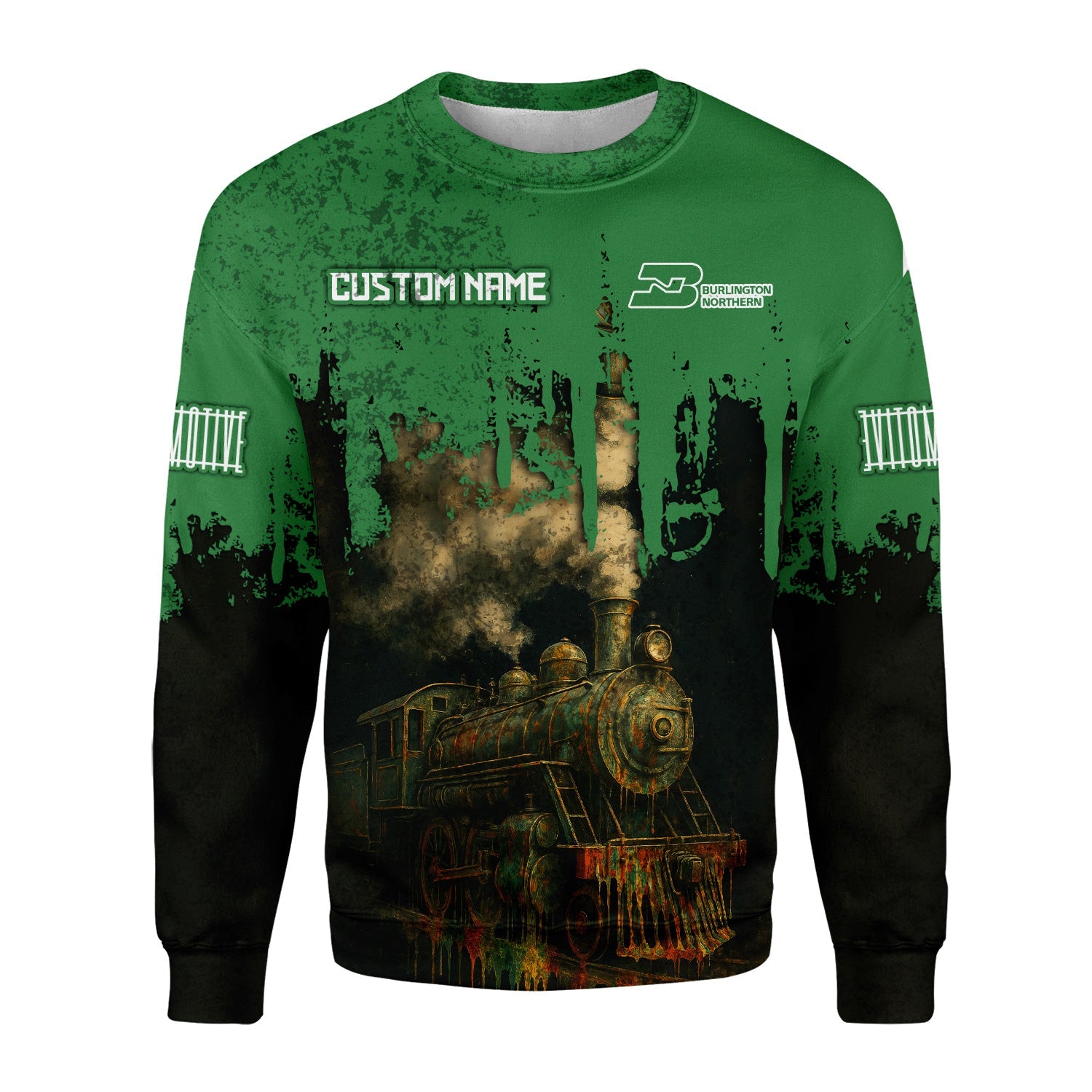 Railspirit Personalized Burlington Northern Railroad Sweatshirt Vintage Train Art Style Shirt For Locomotive Fans