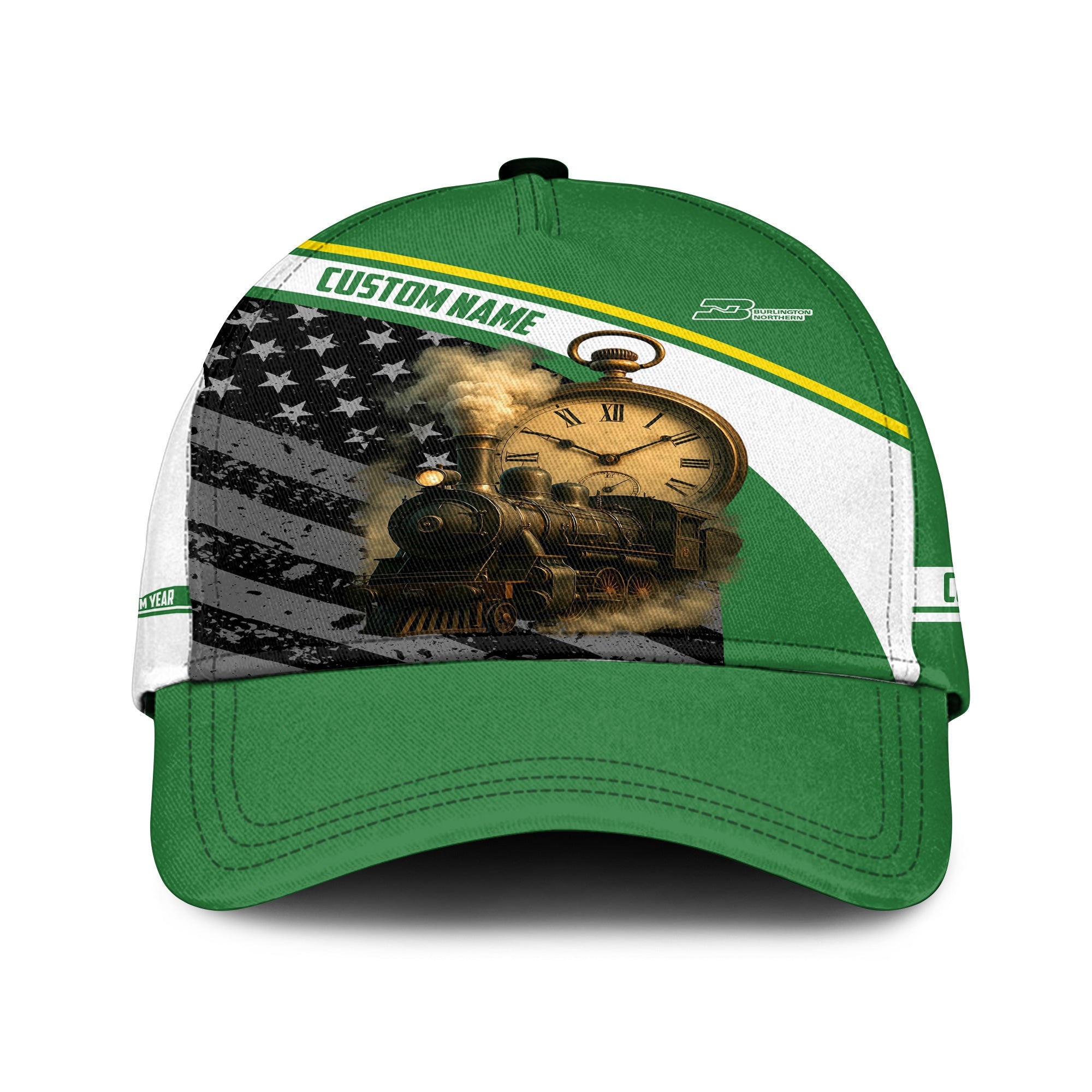 Railspirit Personalized Burlington Northern Railroad Classic Cap Classic Steam Engine With Retro Pocket Watch Cap All Over Print