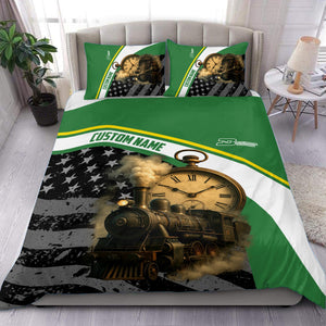 Railspirit Personalized Burlington Northern Railroad Bedding Set Classic Steam Engine With Retro Pocket Watch Bedding Set All Over Print
