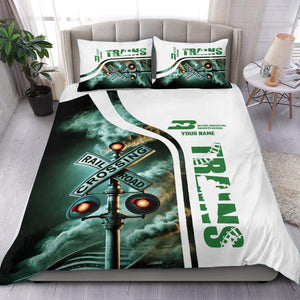 Railspirit Personalized Burlington Northern Railroad Bedding Set Railroad Crossing Sign Bedding Set All Over Print