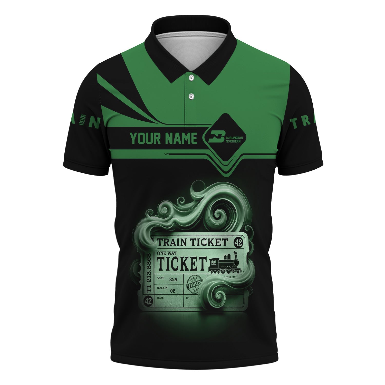 Railspirit Custom Name Burlington Northern Railroad Polo Shirt American Train Ticket Printed Shirt