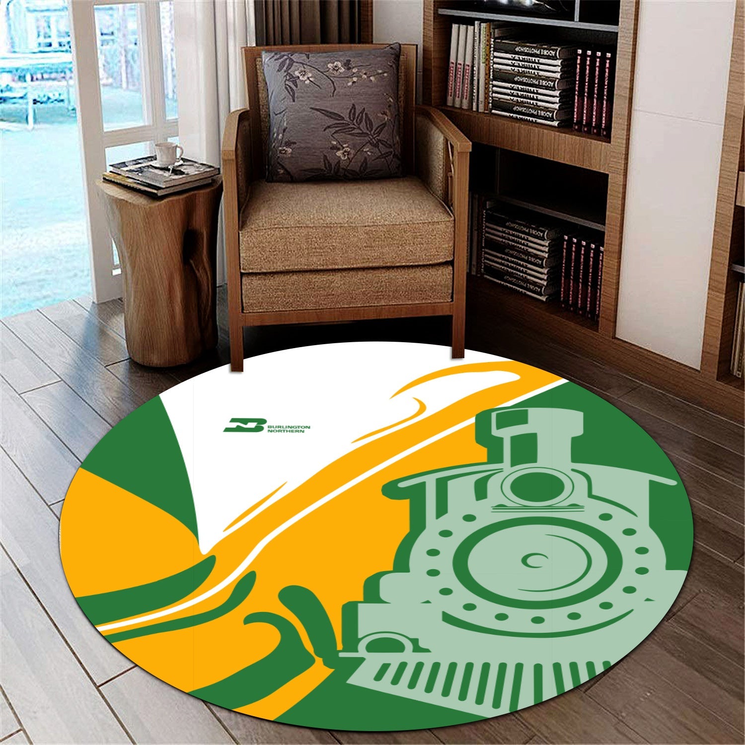Railspirit Burlington Northern Railroad Round Mat Flame-Inspired Style Mat Gift Idea For Train Lovers