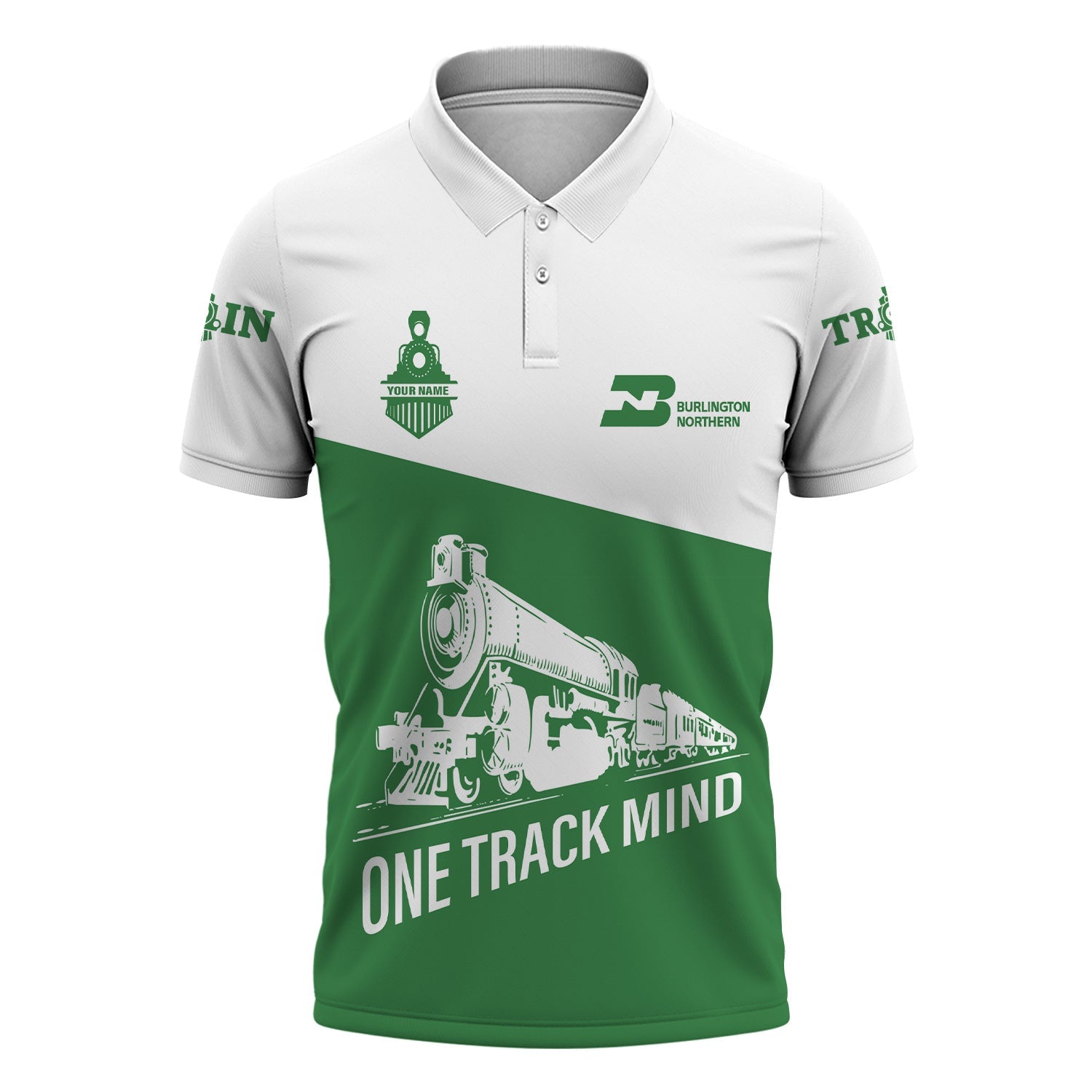Railspirit Personalized Burlington Northern Railroad Polo Shirt One Track Mind Unisex Train Shirt Gift Idea For Train Lover