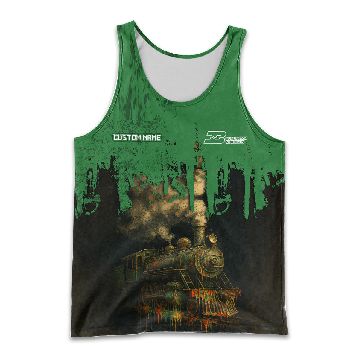 Railspirit Personalized Burlington Northern Railroad Men Tank Top Vintage Train Art Style Shirt For Locomotive Fans