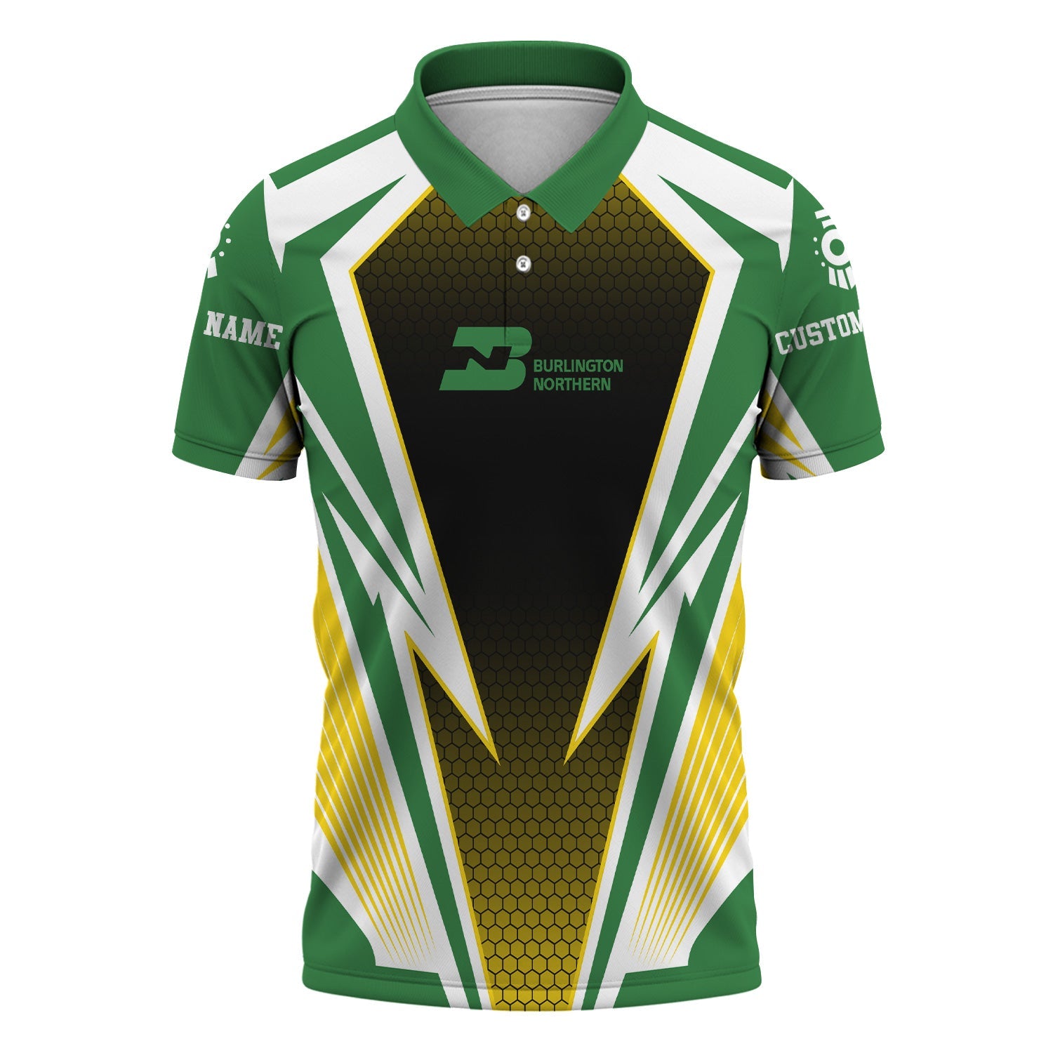 Railspirit Personalized Burlington Northern Railroad Polo Shirt Lightning Graphic Style Shirt Gift Idea For Train Lover