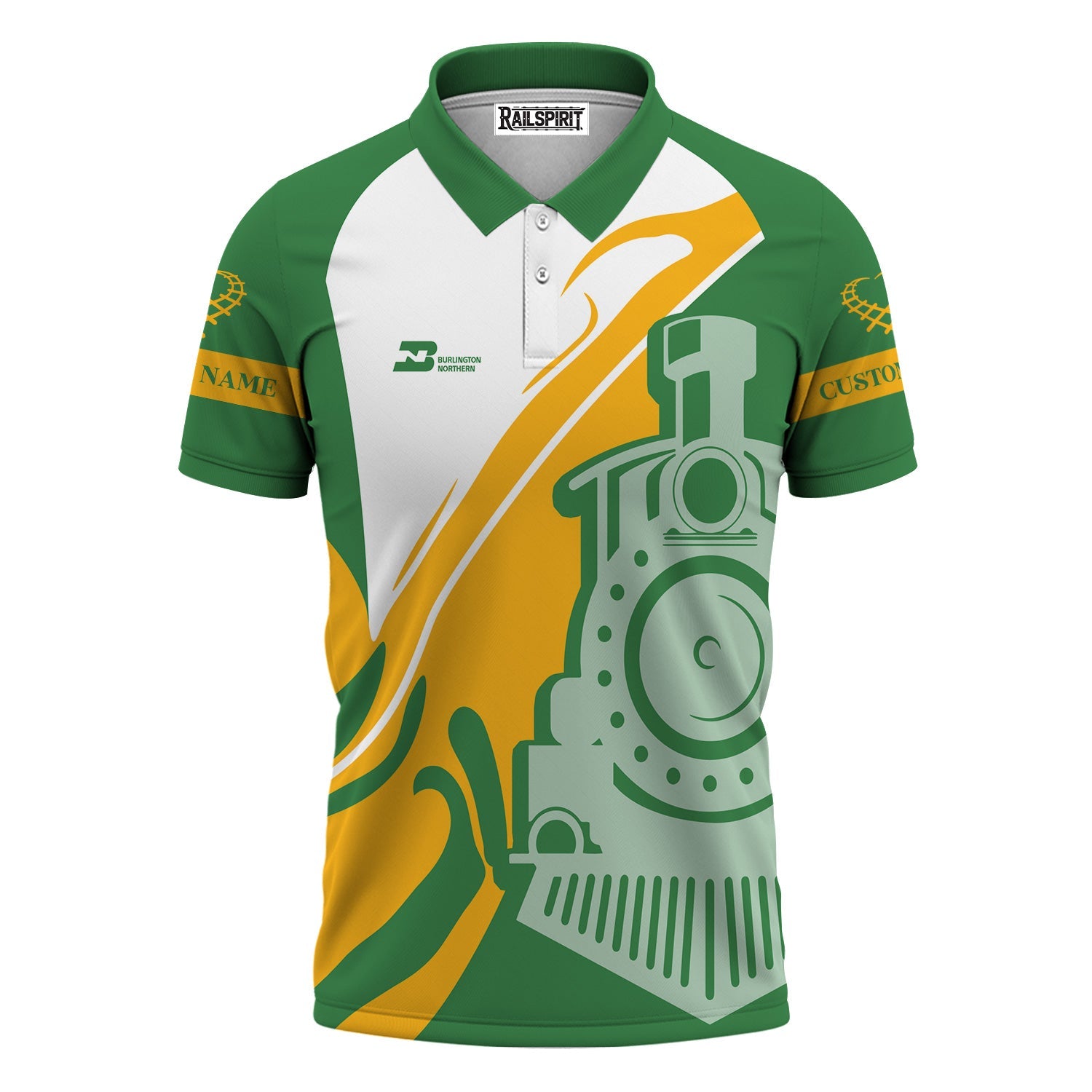 Railspirit Personalized Burlington Northern Railroad Polo Shirt Flame-Inspired Style Shirt Gift Idea For Train Lovers