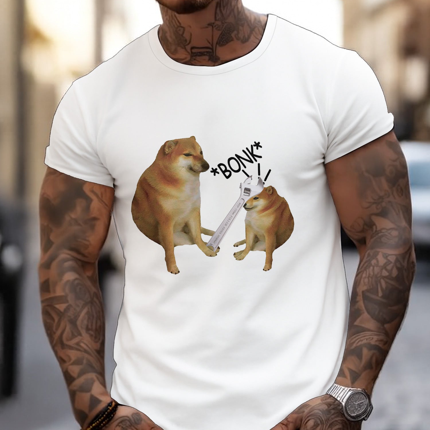 Funny Doge Bonk Mechanic Shirt, Hilarious Meme Hoodie Featuring Dog Bonking Another Dog with a Wrench, Perfect Gift for Meme Lovers & Dog Fans