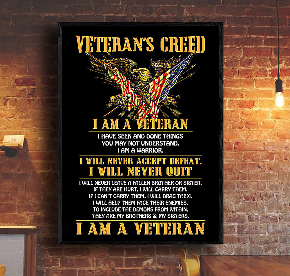 Veterans Creed I Am A Veteran American Veteran Canvas Ideas, Canvas Hanging Prints, Gift Idea Framed Prints, Canvas