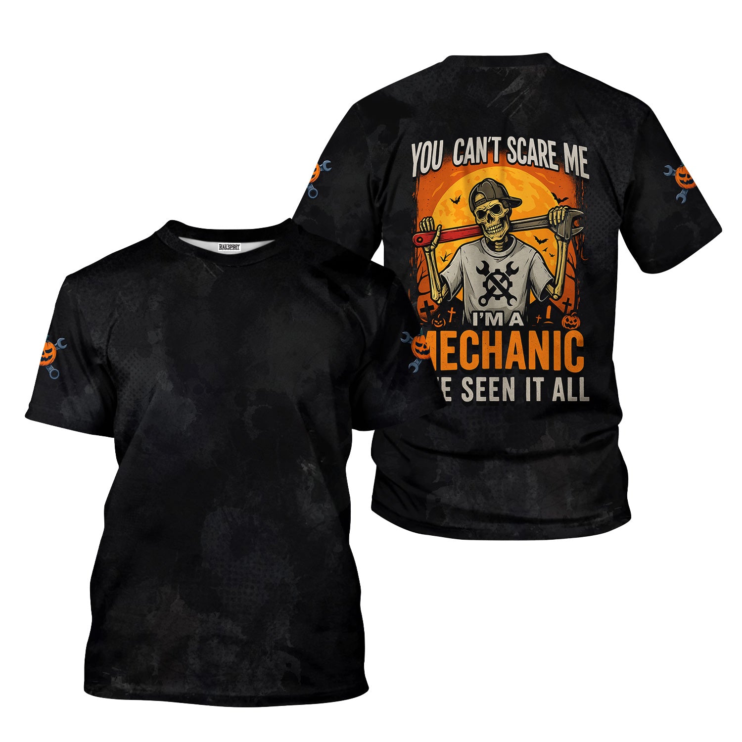 Halloween Skeleton Mechanic Shirt, You Can’t Scare Me I’m A Mechanic Funny Graphic Tee for Men, Perfect for Mechanics & Halloween Lovers