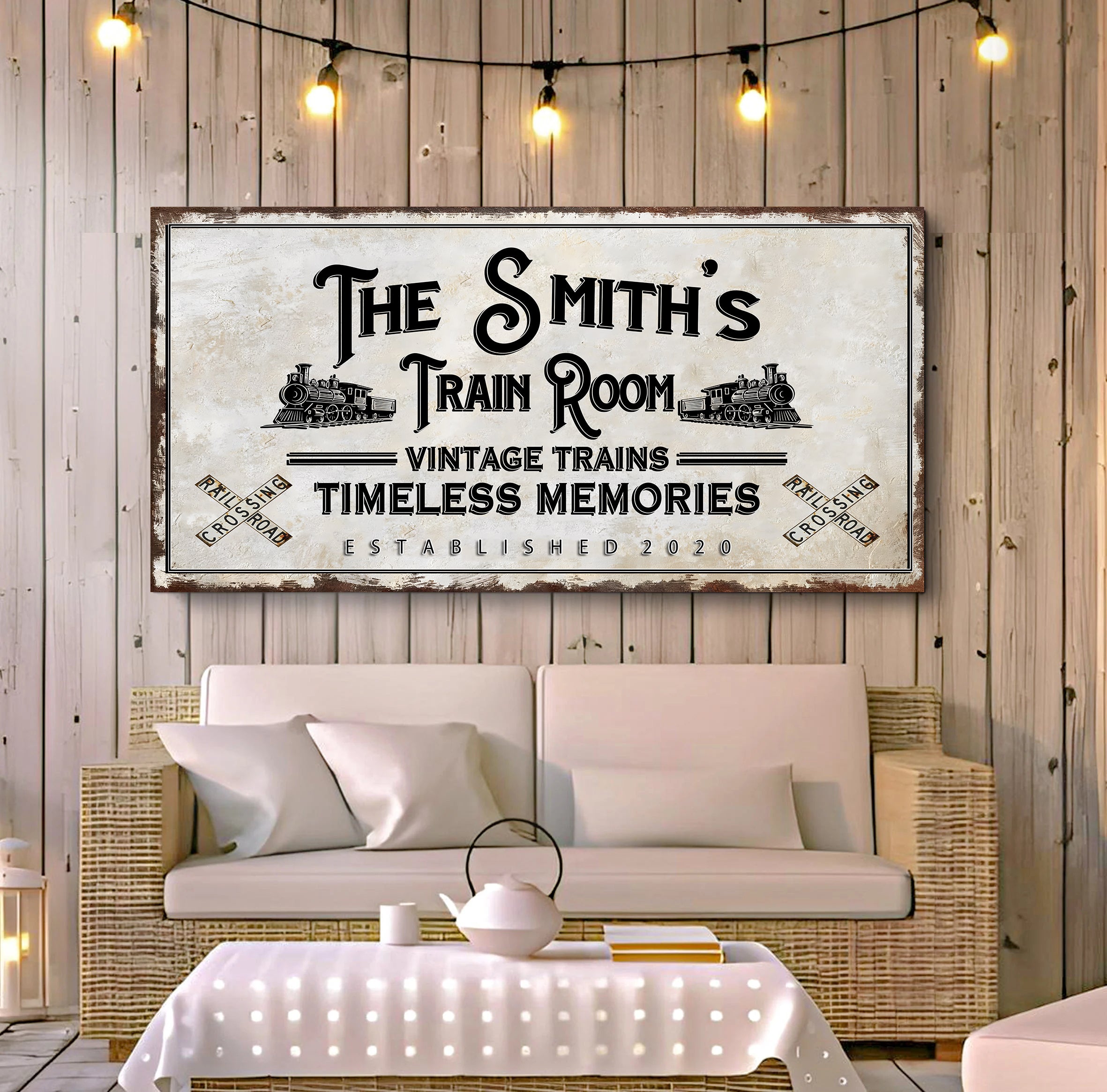 Railspirit Personalized Vintage Train Canvas Rusty Timeless Memories Home Decor Custom with Name and Year for Train Lovers