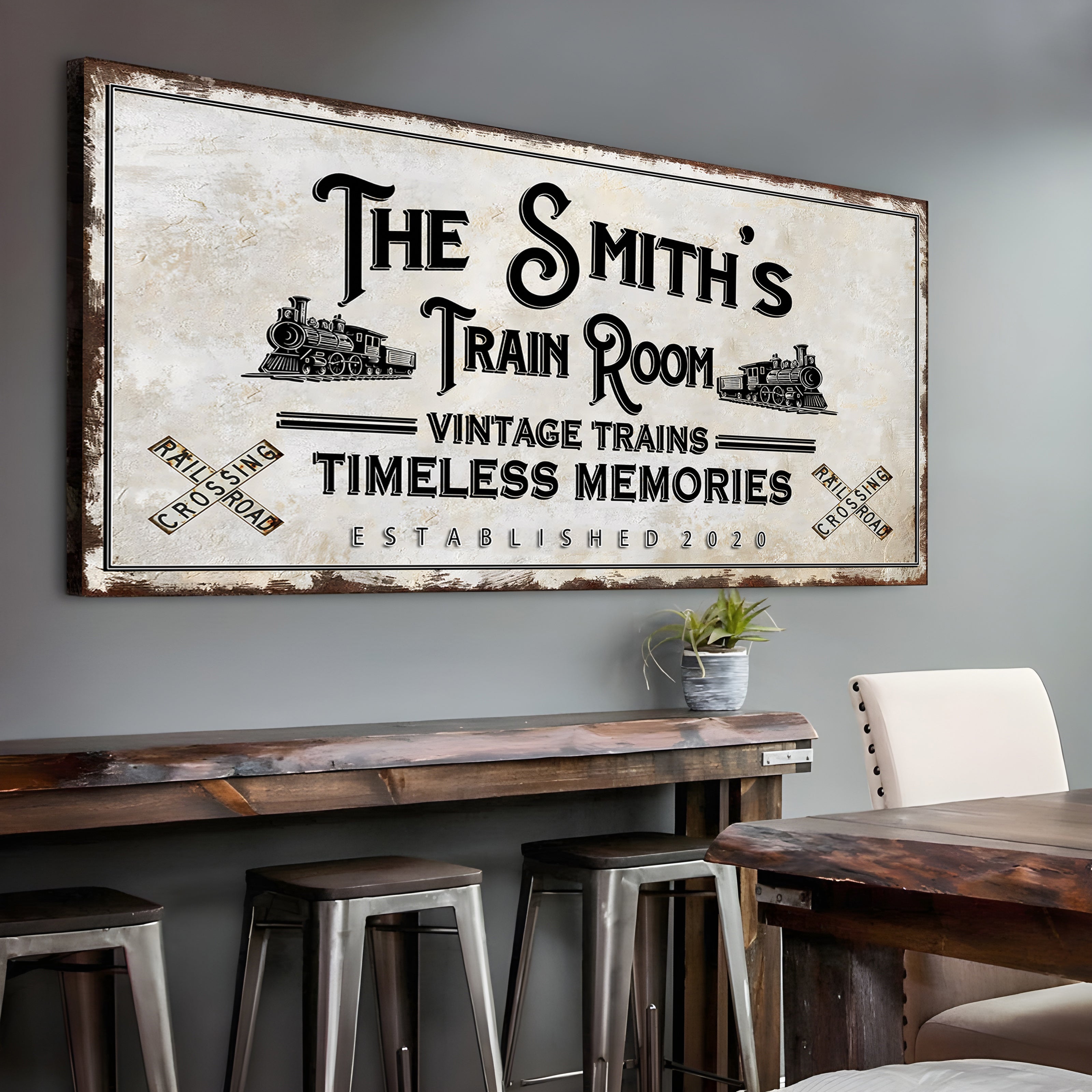Railspirit Personalized Vintage Train Canvas Rusty Timeless Memories Home Decor Custom with Name and Year for Train Lovers