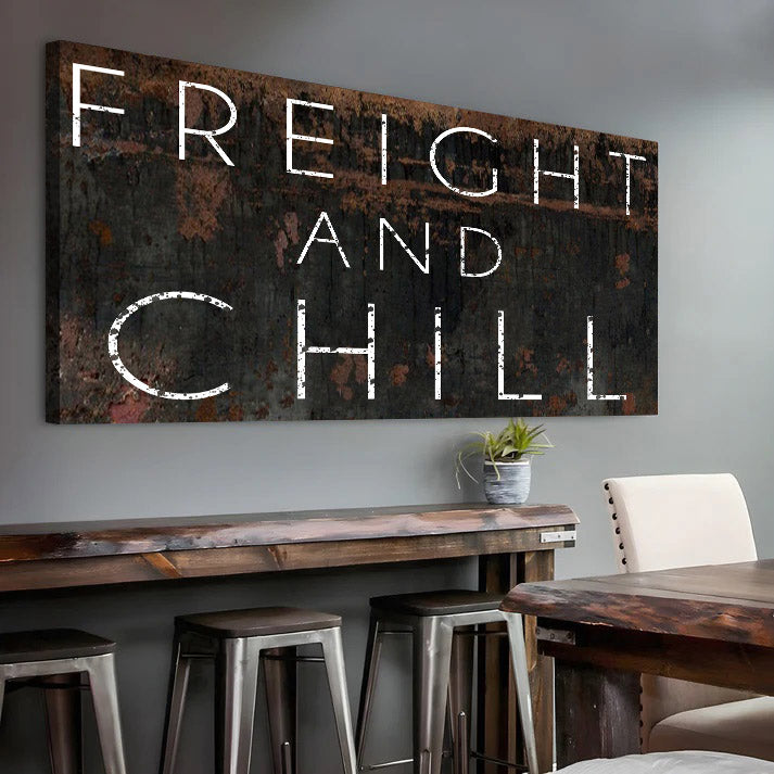 Railspirit Vintage Long Tail Canvas Freight and Chill Rusty Home Decor for Train Lovers