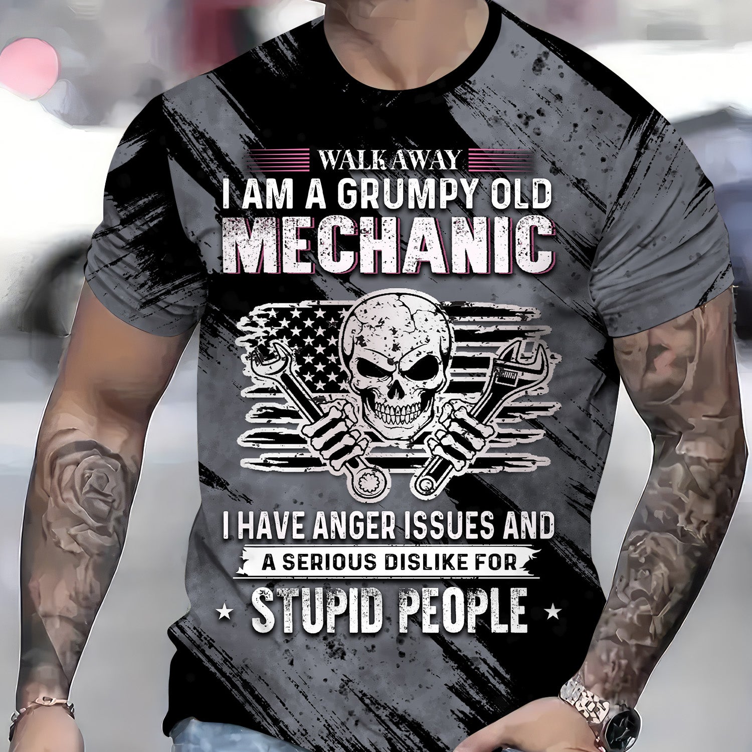 Walk Away I Am A Grumpy Old Mechanic Shirt Printed Vintage Mechanic Unisex T Shirt