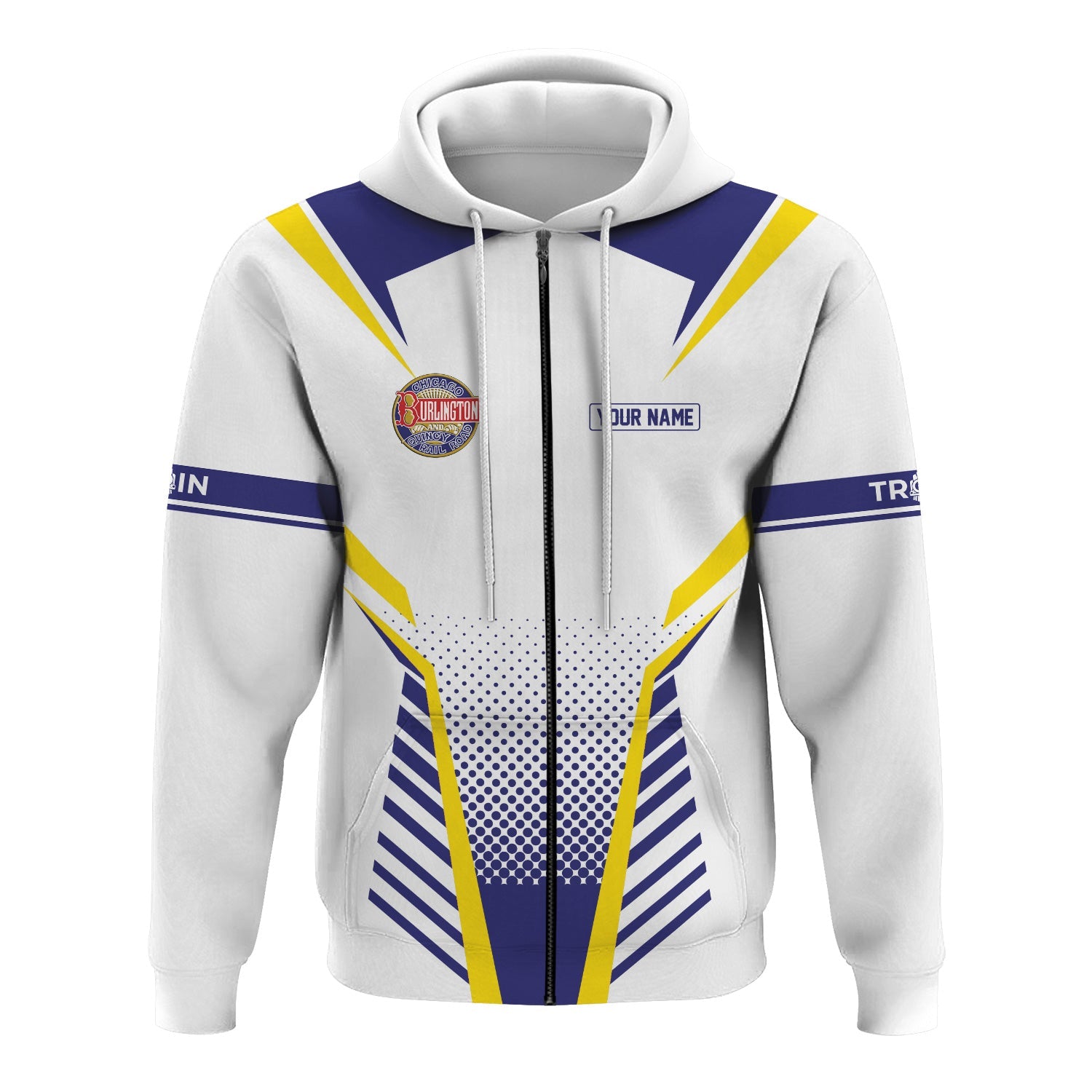 Railspirit Personalized Chicago, Burlington and Quincy Railroad Hoodie Unisex Train Zip Hoodie All Over Print