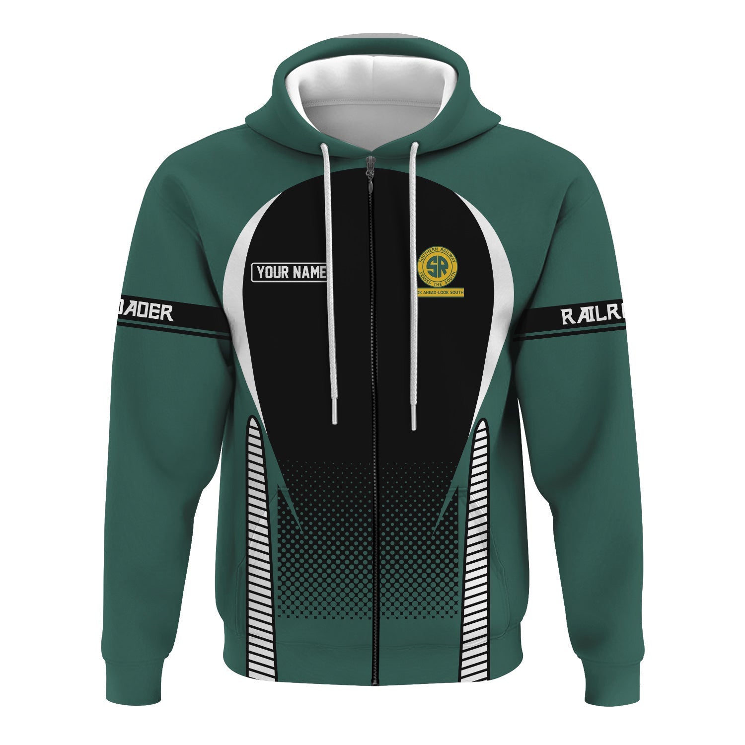 Railspirit Personalized Southern Railway U.S Hoodie Stress Is Caused By Not Having Enough Trains SOU  Zip Up Hoodie