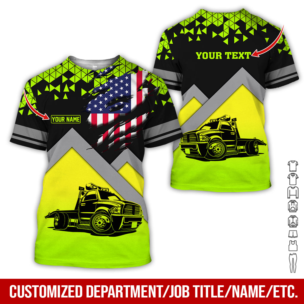 Custom Name and Love Tow Truck Printed Clothes, Personalized Tow Driver Apparel