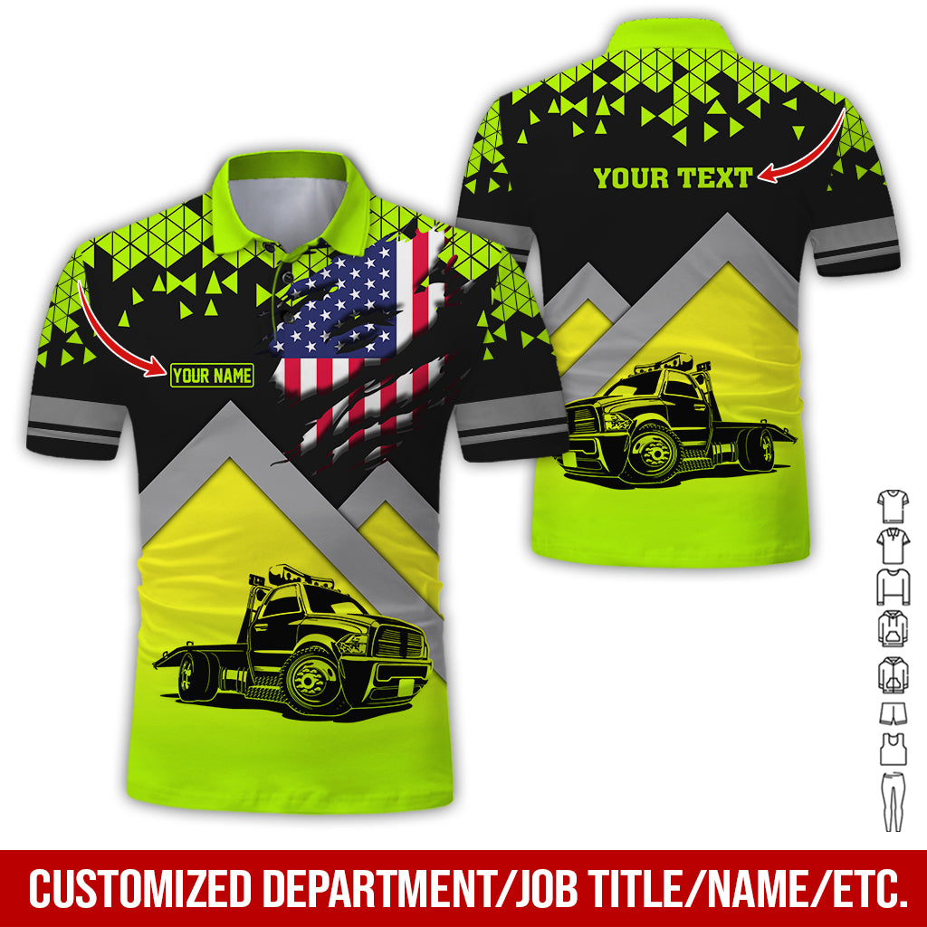 Custom Name and Love Tow Truck Printed Clothes, Personalized Tow Driver Apparel