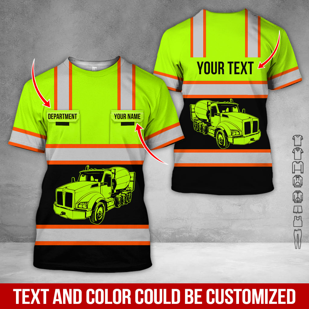 Customized Name Concrete Mixer Truck Shirt, 3D Printed Pocket DesignShirt, Perfect Gift for Husband, Dad, or Son Who Loves the Trucker Life