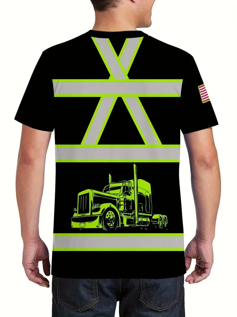 Railspirit Black Truck Neon Safety Style Printed T Shirt, 3D Shirt Gift For Truckers