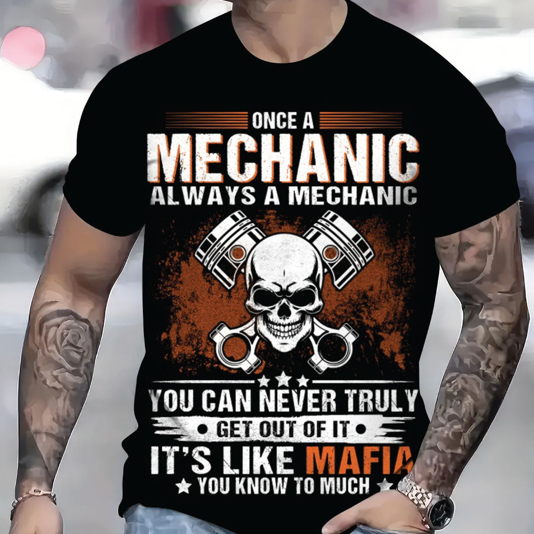 Once A Mechanic Always A Mechanic Shirt Funny Printed Vintage Mechanic Unisex Black T Shirt