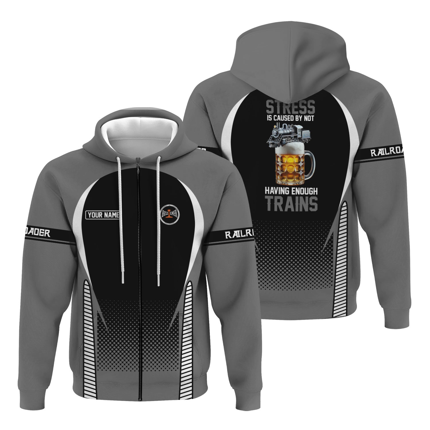 Railspirit Personalized Bessemer And Lake Erie Railroad Hoodie Stress Is Caused By Not Having Enough Trains  Zip Up Hoodie