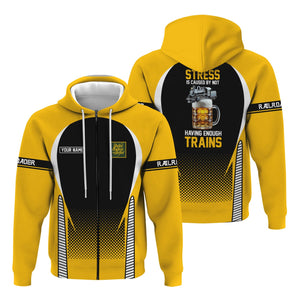 Railspirit Personalized New York, New Haven and Hartford Railroad Hoodie Stress Is Caused By Not Having Enough Trains New Haven Railroad  Zip Up Hoodie