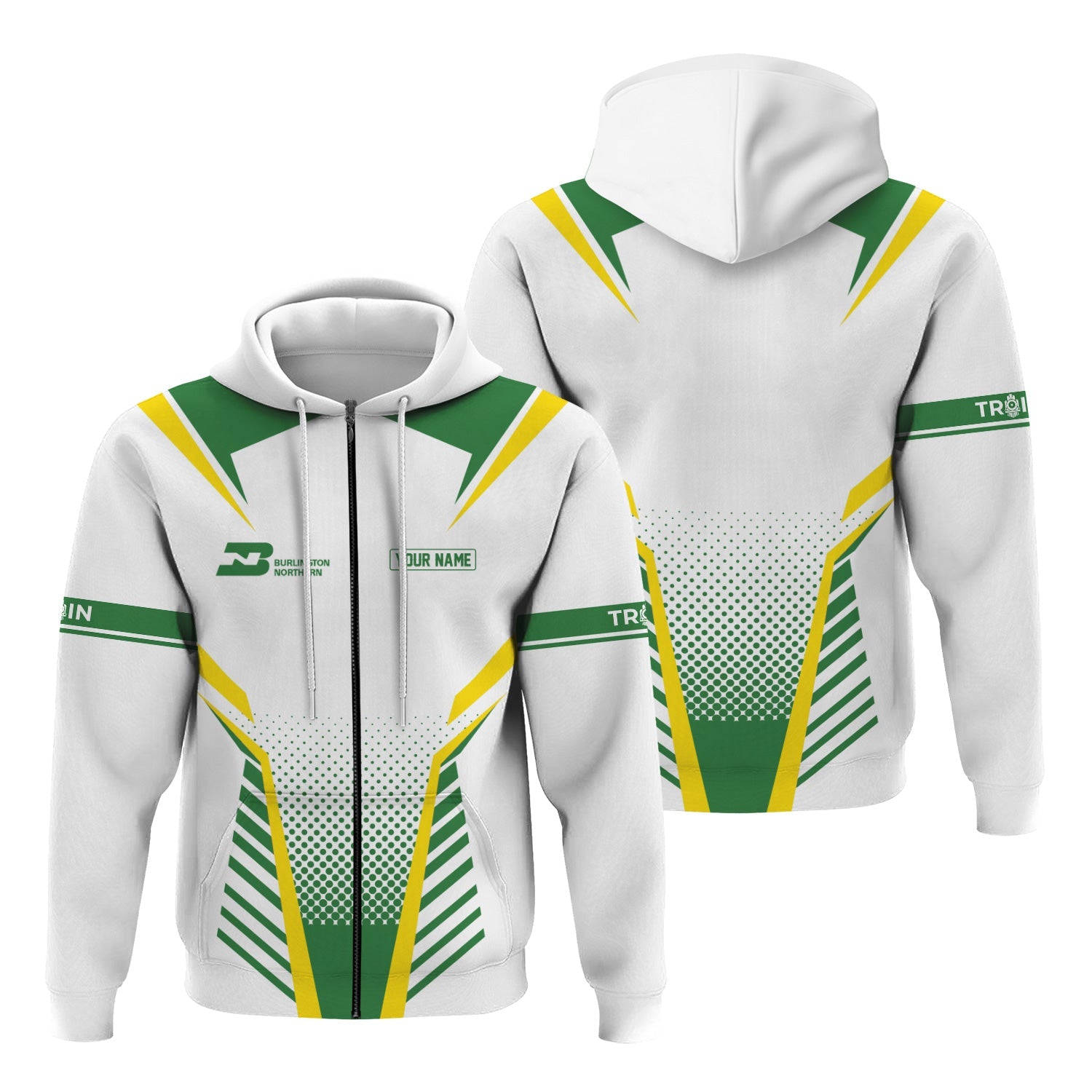 Railspirit Personalized Burlington Northern Railroad Hoodie Unisex Train Zip Hoodie All Over Print